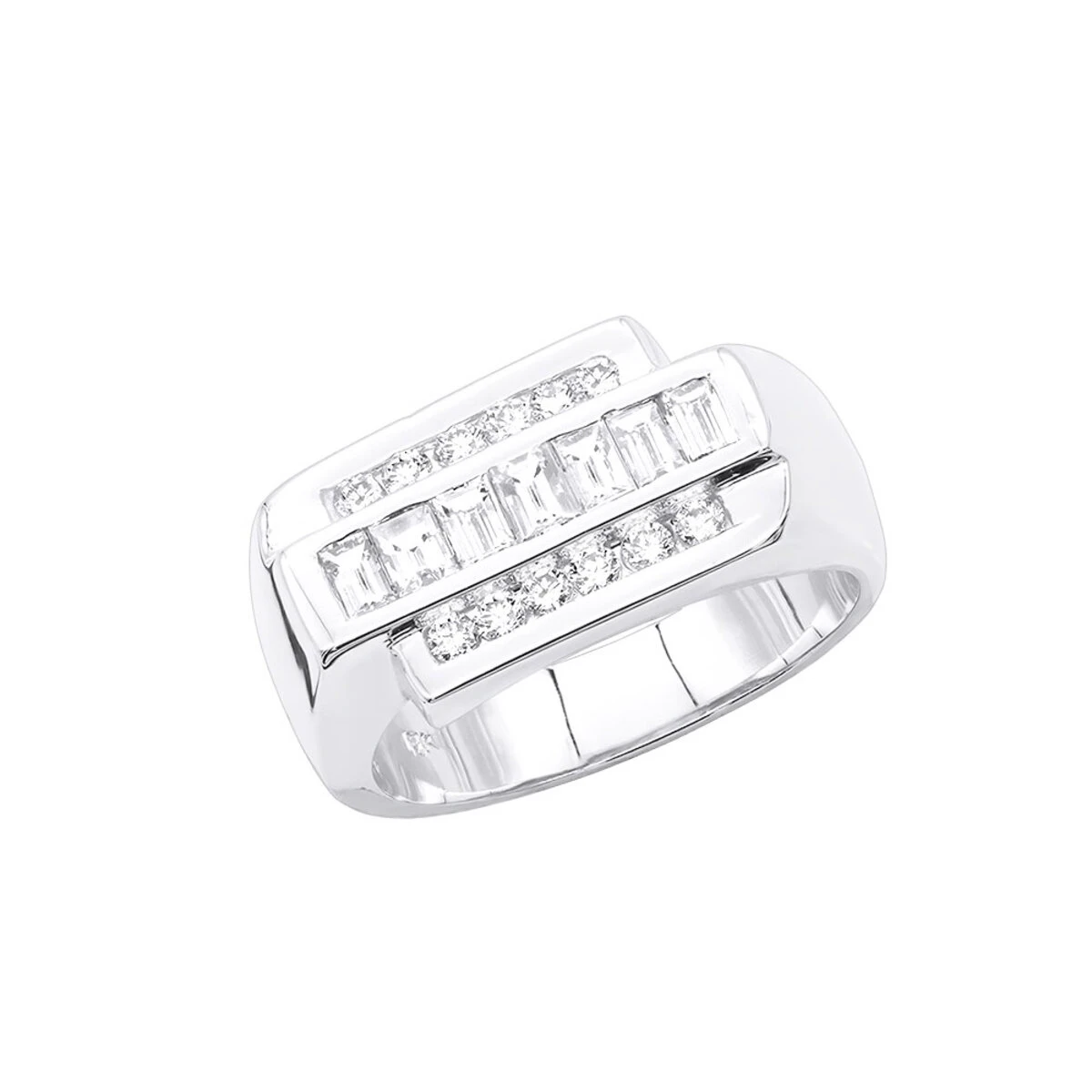 Unique Designer Wedding Band For Men 18K White Gold Men's Round & Baguette Diamonds Ring 3 Unique Designer Wedding Band For Men 18K White Gold Men's Round & Baguette Diamonds Ring