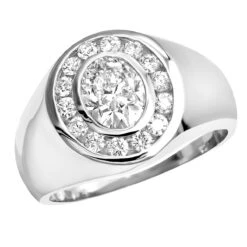 18K Yellow Gold Men's Round & Oval Diamonds Ring 2.06ct -Its Hot Jewelry Shop 18k gold mens round oval diamonds ring 206ct p 31667 wh