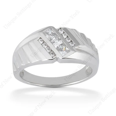 18K White Gold Men's Round & Princess Diamonds Ring 0.54ct 3 18K White Gold Men's Round & Princess Diamonds Ring 0.54ct