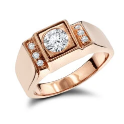 18K Yellow Gold One Carat Men's Diamond Engagement Ring Solitaire W Accents -Its Hot Jewelry Shop 18k gold one carat center mens diamond engagement ring solitaire w accents ro