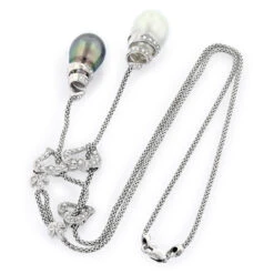 18K White Gold Pearl And Diamond Necklace Hearts 0.84ct -Its Hot Jewelry Shop 18k gold pearl and diamond necklace hearts 084ct p 5782 backwh