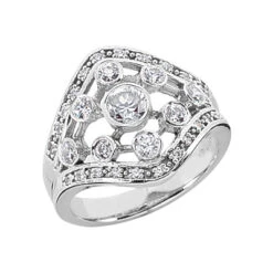 18K White Gold Right Hand Diamond Ladies Ring 0.86ct