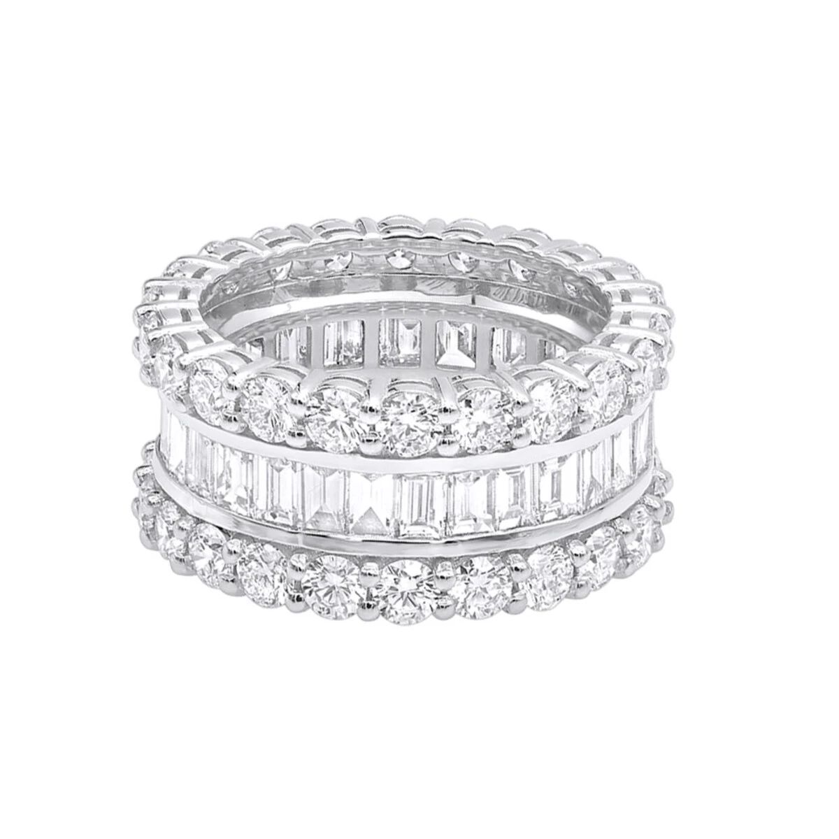 18K Yellow Gold Round & Baguette Diamond Eternity Band 6ct 6 18K Yellow Gold Round & Baguette Diamond Eternity Band 6ct - Image 4