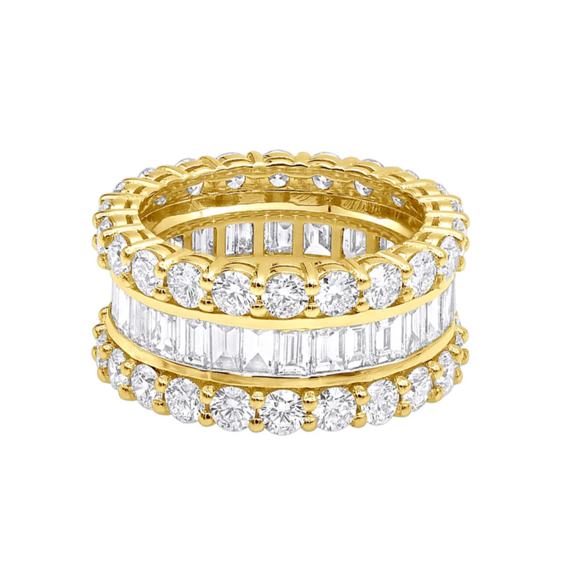 18K Yellow Gold Round & Baguette Diamond Eternity Band 6ct 7 18K Yellow Gold Round & Baguette Diamond Eternity Band 6ct - Image 5