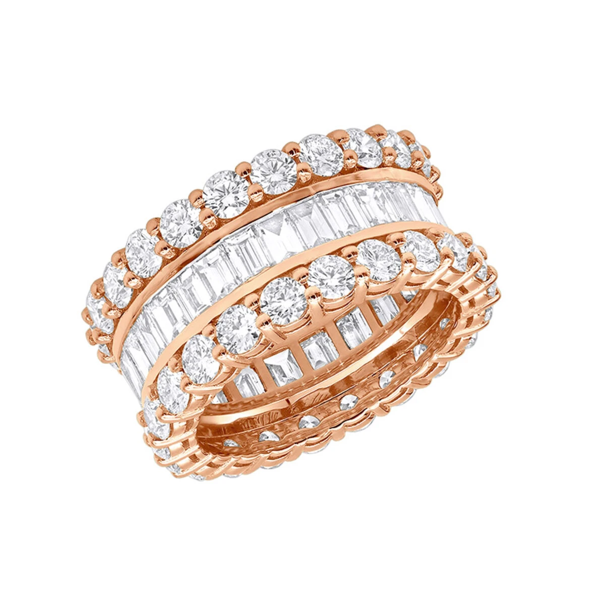 18K Yellow Gold Round & Baguette Diamond Eternity Band 6ct 5 18K Yellow Gold Round & Baguette Diamond Eternity Band 6ct - Image 3