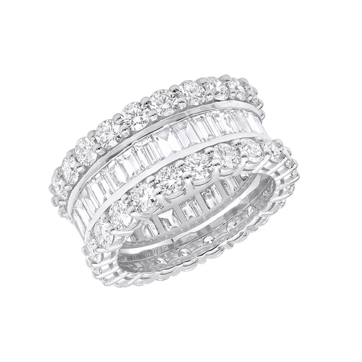 18K Yellow Gold Round & Baguette Diamond Eternity Band 6ct 4 18K Yellow Gold Round & Baguette Diamond Eternity Band 6ct - Image 2