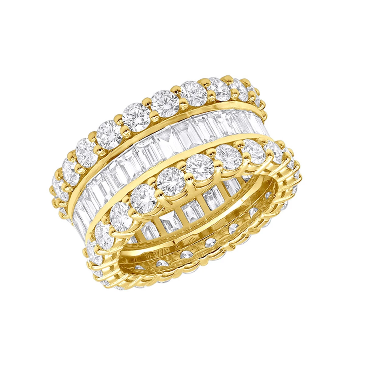 18K Yellow Gold Round & Baguette Diamond Eternity Band 6ct 3 18K Yellow Gold Round & Baguette Diamond Eternity Band 6ct