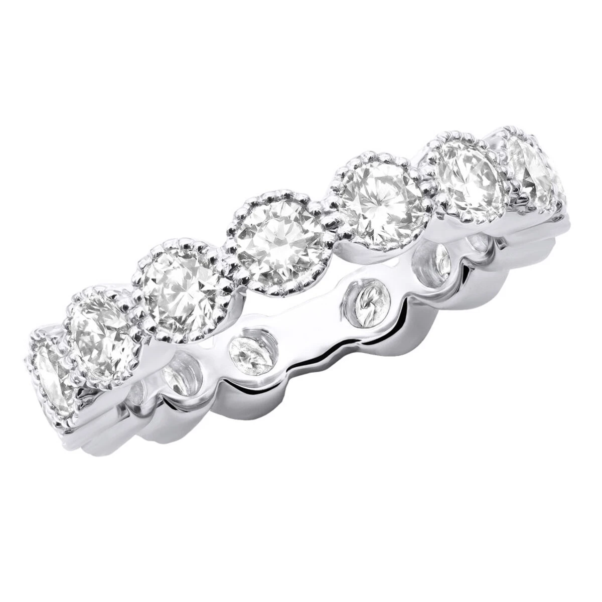 Unique 18K White Gold Round Diamond Band For Women Stackable Ring 1.58ct 3 Unique 18K White Gold Round Diamond Band For Women Stackable Ring 1.58ct