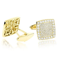 18K Yellow Gold & Round Diamond Designer Cufflinks Men's 3.77ct