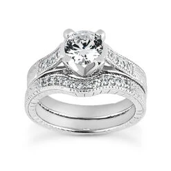 18K White Gold Round Diamond Engagement Ring Set 1.25ct