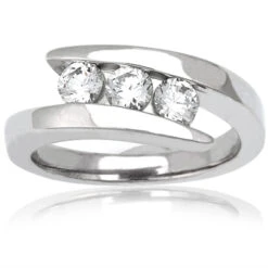Thin 18K White Gold Round Diamond Ladies Ring 0.75ct