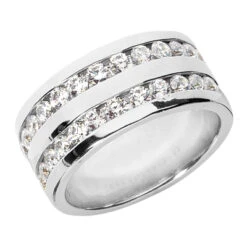 18K White Gold Round Diamond Men's Wedding Ring 2.08ct