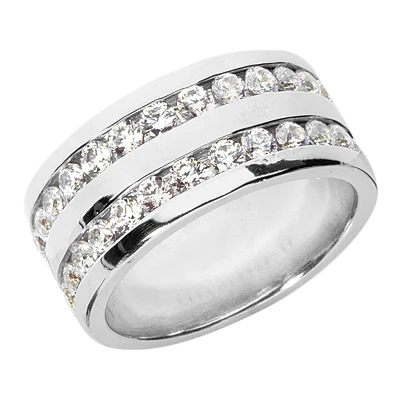 18K White Gold Round Diamond Men's Wedding Ring 2.08ct 3 18K White Gold Round Diamond Men's Wedding Ring 2.08ct