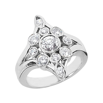 18K White Gold Round Diamond Right Hand Ladies Ring 1.11ct 3 18K White Gold Round Diamond Right Hand Ladies Ring 1.11ct