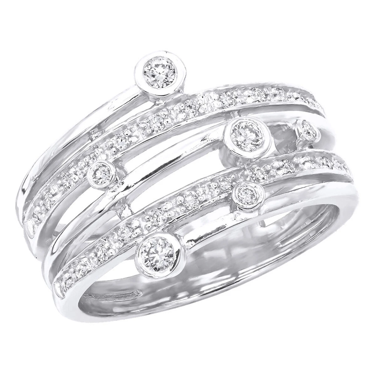 18K White Gold Round Diamond Right Hand Women's Ring 0.40ct 3 18K White Gold Round Diamond Right Hand Women's Ring 0.40ct