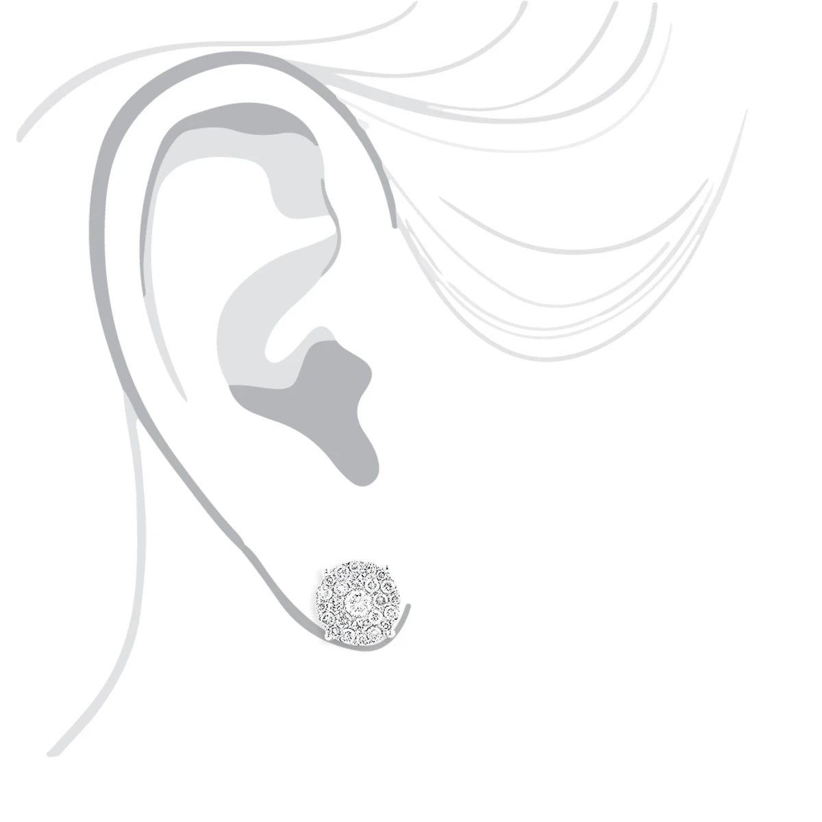 18K White Gold Round Diamond Stud Earrings 4ct Oversized Cluster Earrings 6 18K White Gold Round Diamond Stud Earrings 4ct Oversized Cluster Earrings - Image 4