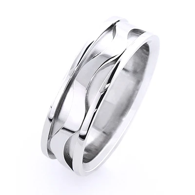18K White Gold Wave Wedding Band For Men 4 18K White Gold Wave Wedding Band For Men - Image 2