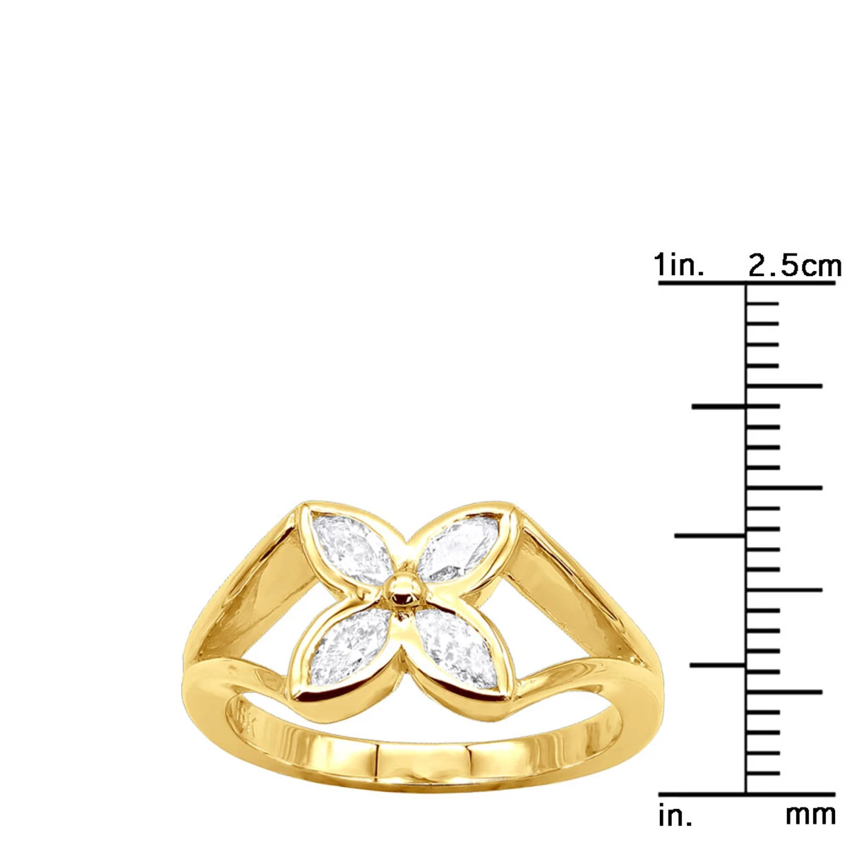 18K Yellow Gold Women's Diamond Ring Flower Design 0.6ct 10 18K Yellow Gold Women's Diamond Ring Flower Design 0.6ct - Image 8