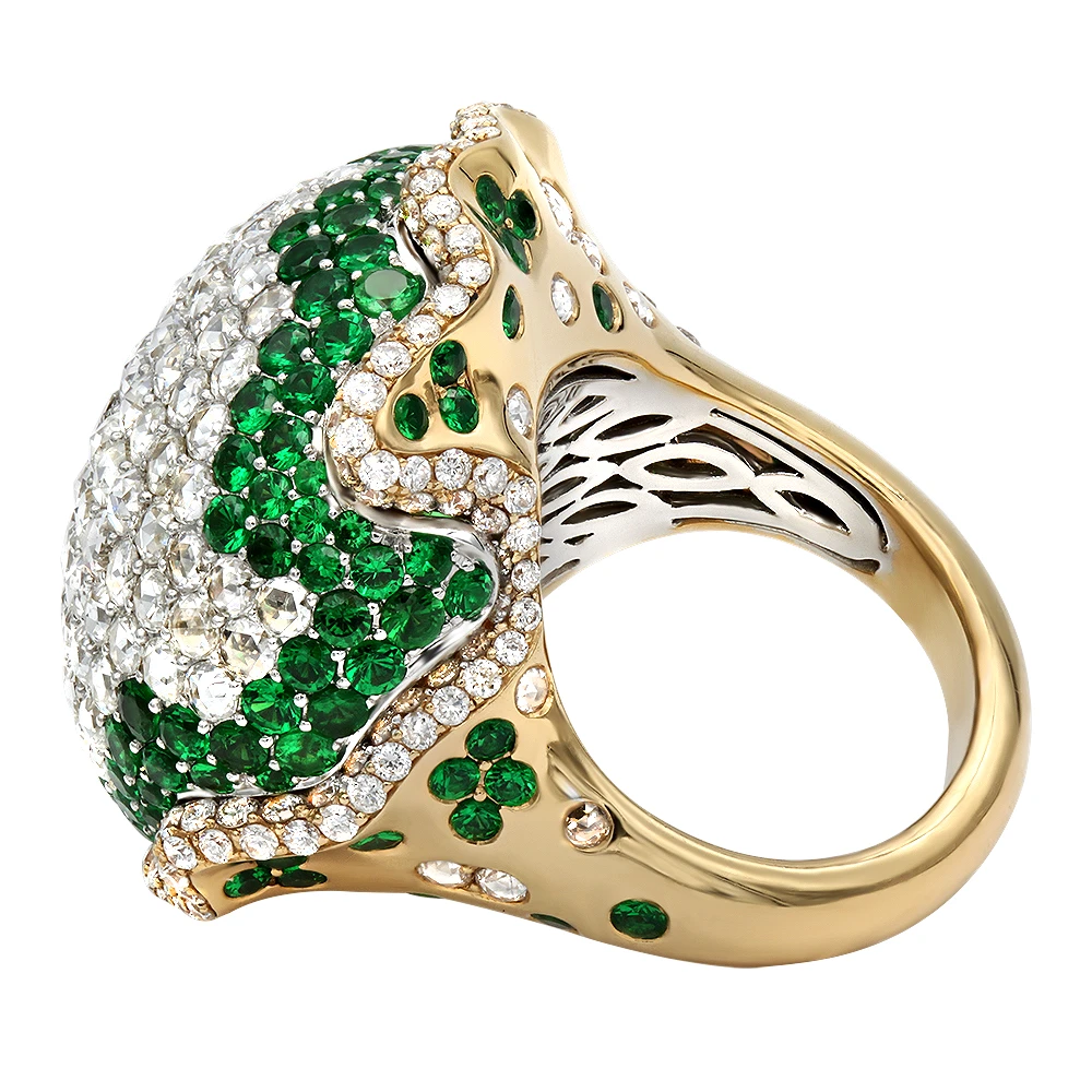 18K Yellow Gold Womens Statement Ring Unique 11 Carat Diamond Emerald Ladies Ring 6 18K Yellow Gold Womens Statement Ring Unique 11 Carat Diamond Emerald Ladies Ring - Image 4