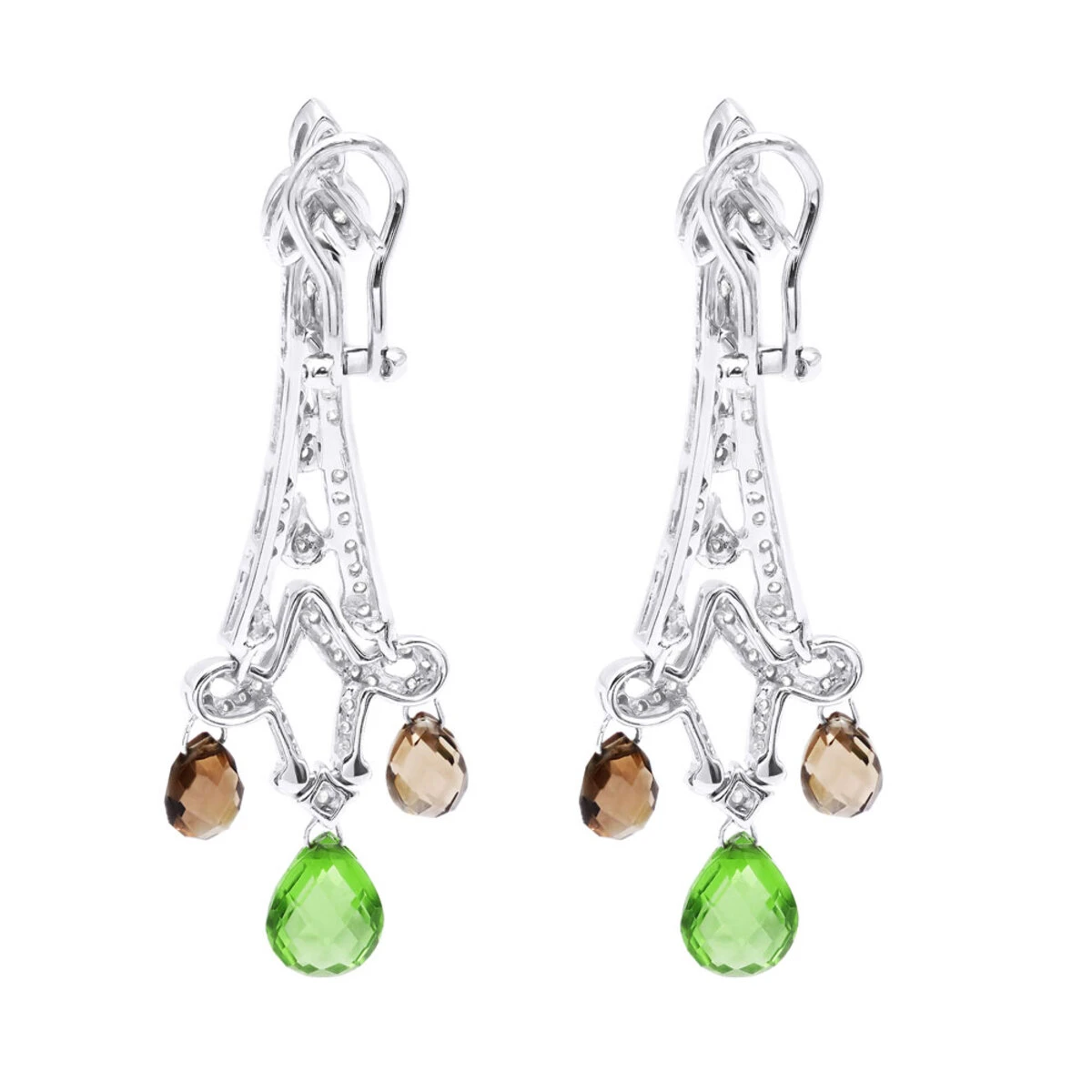 18K White Gold Peridot Diamond Chandelier Earrings 0.99ct 5 18K White Gold Peridot Diamond Chandelier Earrings 0.99ct - Image 3