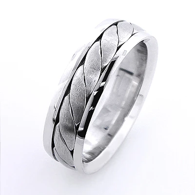 Solid 18K White Gold Men's Woven Wedding Band 4 Solid 18K White Gold Men's Woven Wedding Band - Image 2