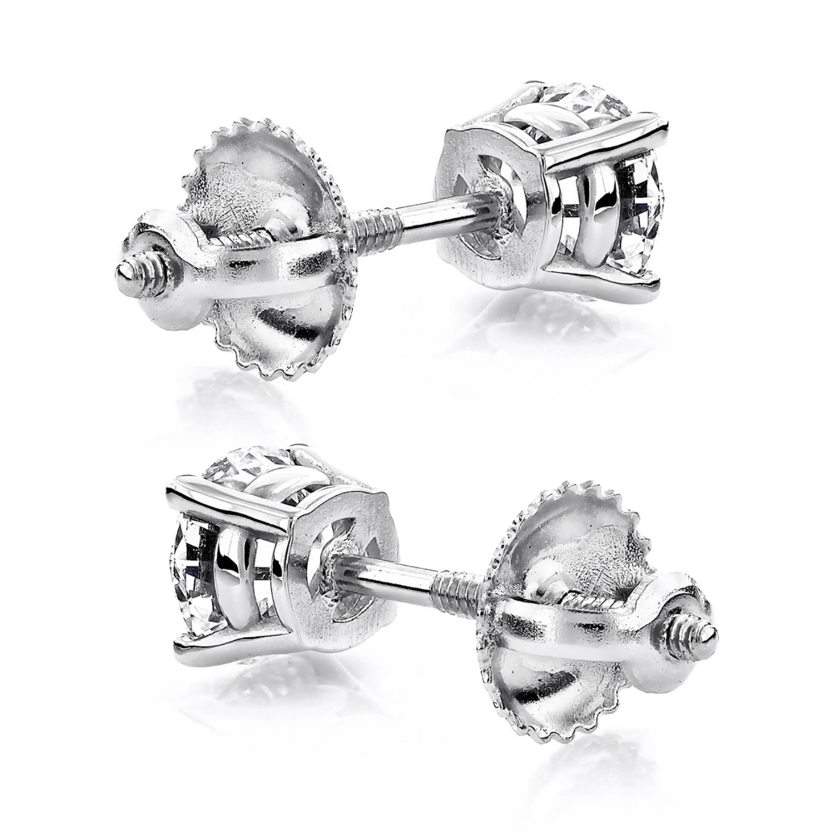 One Carat 18K White Gold 4 Prong Round Diamond Stud Earrings 6 One Carat 18K White Gold 4 Prong Round Diamond Stud Earrings - Image 4