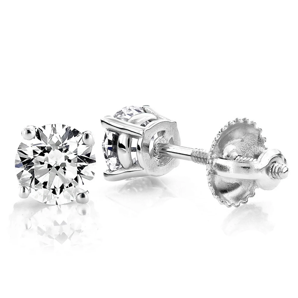 One Carat 18K White Gold 4 Prong Round Diamond Stud Earrings 3 One Carat 18K White Gold 4 Prong Round Diamond Stud Earrings