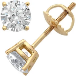 18K Yellow Gold 4 Prong Diamond Stud Earrings 1ct