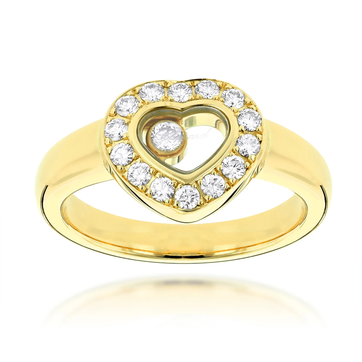 18K Yellow Gold Chopard Floating Happy Diamonds Heart Ring For Women 0.29ct 3 18K Yellow Gold Chopard Floating Happy Diamonds Heart Ring For Women 0.29ct