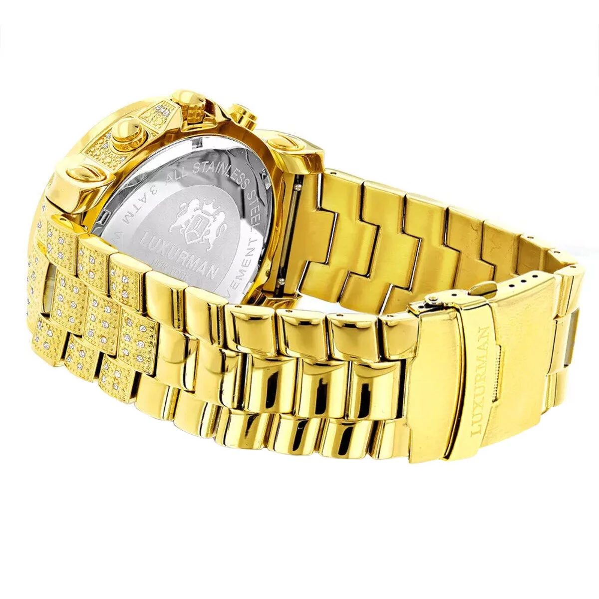 18k Yellow Gold Pltd Fully Iced Out Large Men's Diamond Watch Luxurman Escalade 48mm 3.5ct 4 18k Yellow Gold Pltd Fully Iced Out Large Men's Diamond Watch Luxurman Escalade 48mm 3.5ct - Image 2