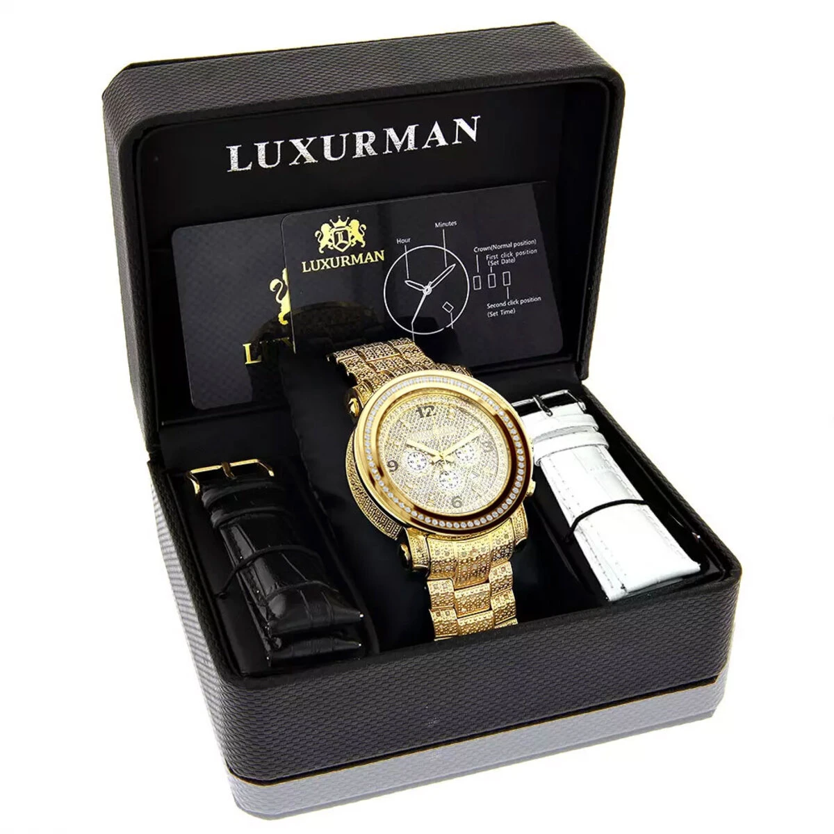 18k Yellow Gold Pltd Fully Iced Out Large Men's Diamond Watch Luxurman Escalade 48mm 3.5ct 6 18k Yellow Gold Pltd Fully Iced Out Large Men's Diamond Watch Luxurman Escalade 48mm 3.5ct - Image 4