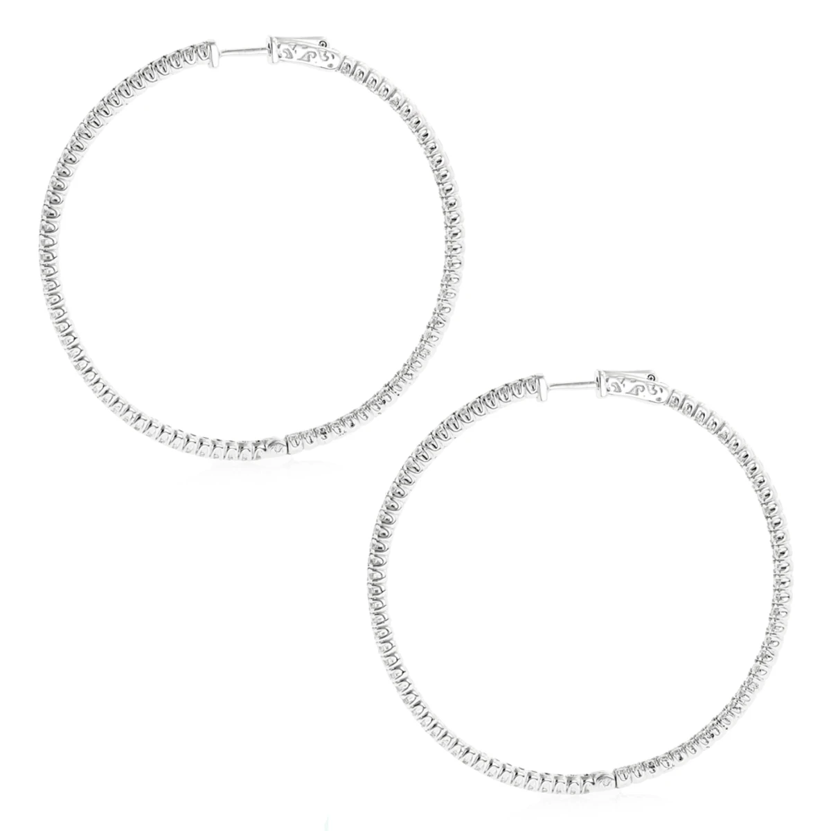 2 Inch Diamond Hoop Earrings 4ct 14K White Gold Inside Out Design 6 2 Inch Diamond Hoop Earrings 4ct 14K White Gold Inside Out Design - Image 4