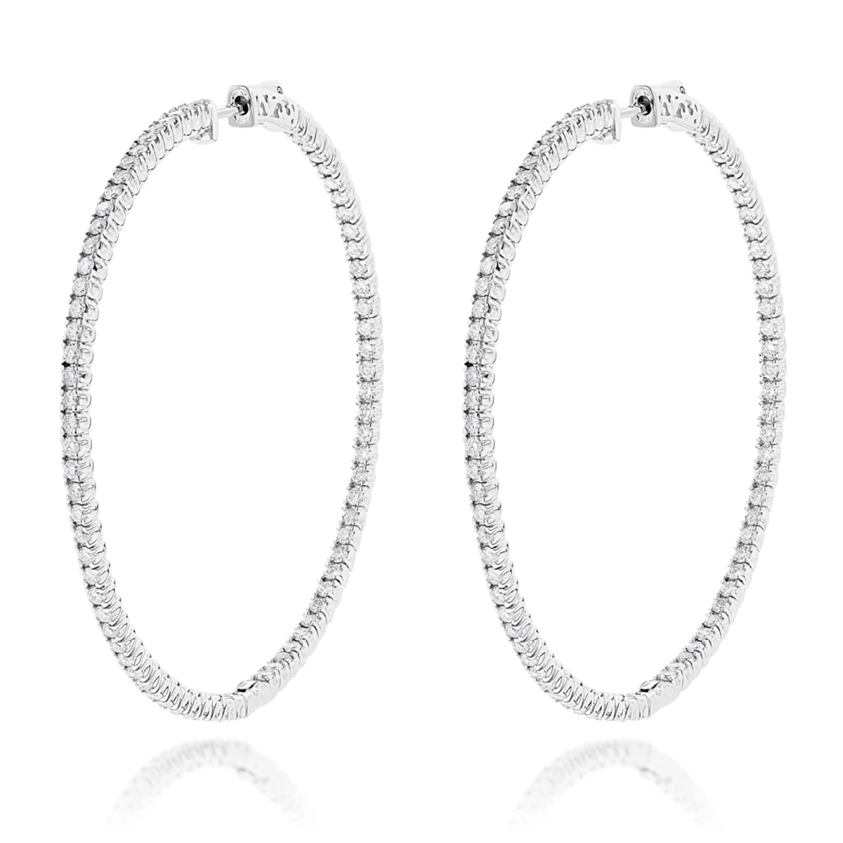 2 Inch Diamond Hoop Earrings 4ct 14K White Gold Inside Out Design 3 2 Inch Diamond Hoop Earrings 4ct 14K White Gold Inside Out Design
