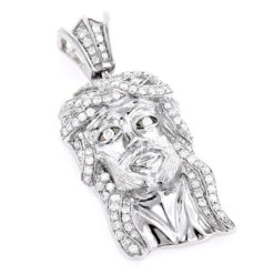 Jesus Head Charm: Mini Jesus Diamond Pendant 0.69ct 10K White Gold
