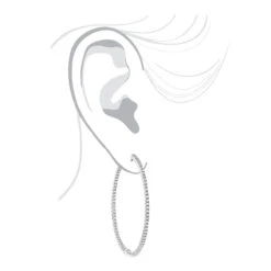 2mm 2in Inside Out Diamond Hoop Earrings For Women 1.6ct 14K White Gold -Its Hot Jewelry Shop 2mm 175in inside out diamond hoop earrings for women 16ct 14k gold bodwh