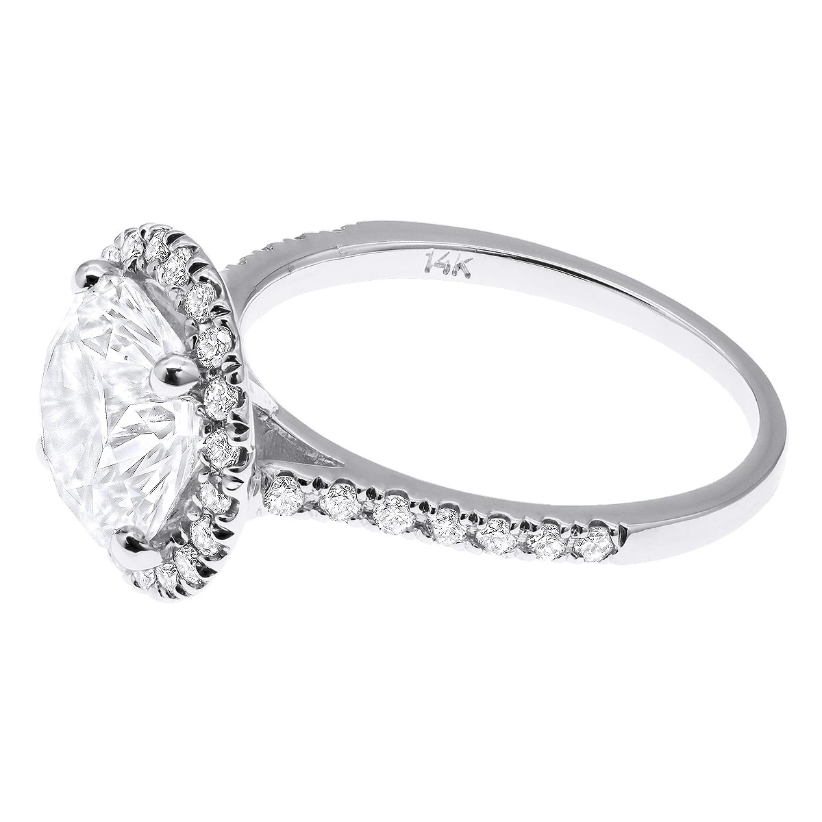 3 Carat Round Diamond Engagement Ring 14K White Gold Halo Setting 6 3 Carat Round Diamond Engagement Ring 14K White Gold Halo Setting - Image 4