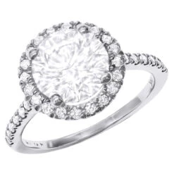 3 Carat Round Diamond Engagement Ring 14K White Gold Halo Setting