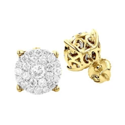 3 Carat Look Round Diamond Cluster Earrings Studs 1.21ct 18K White Gold -Its Hot Jewelry Shop 3 carat look round diamond cluster earrings studs 121ct 18k gold ye