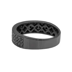 3 Row 10K Black Plated Gold Black Diamond Wedding Band For Men 1.35ct Anniversary Ring -Its Hot Jewelry Shop 3 row 10k gold black diamond wedding band for men 135ct anniversary ring 000928 backbl