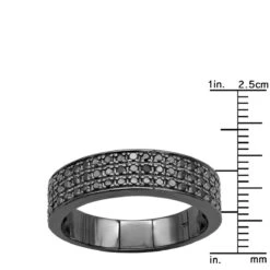 3 Row 10K Black Plated Gold Black Diamond Wedding Band For Men 1.35ct Anniversary Ring -Its Hot Jewelry Shop 3 row 10k gold black diamond wedding band for men 135ct anniversary ring 000928 rulerbl