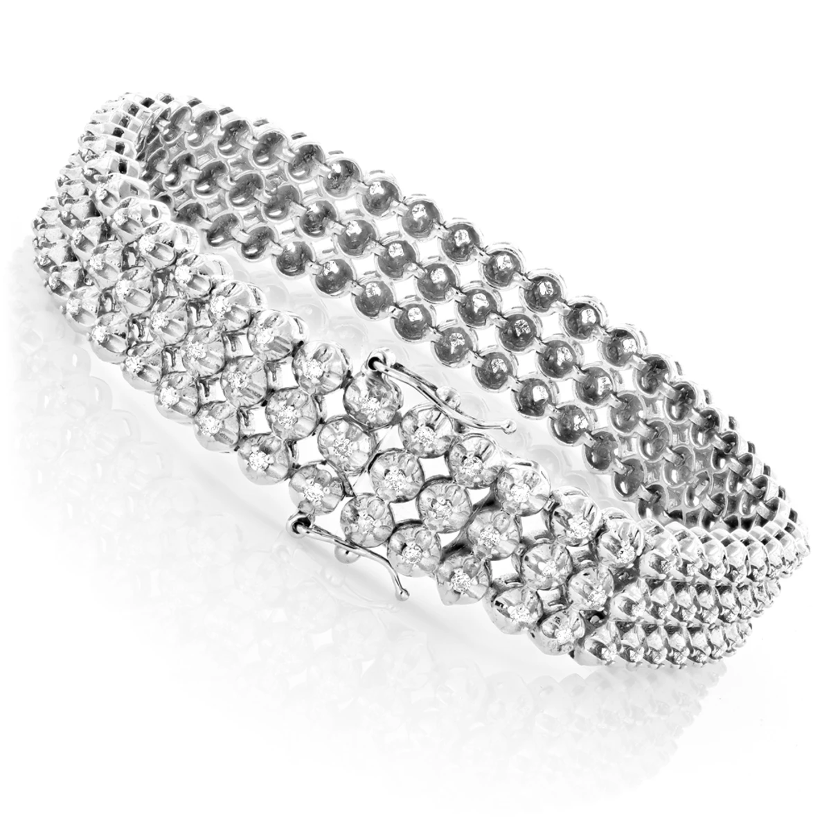 3 Row Men's Diamond Bracelet 4.75ct 10K White Gold Tennis Bracelet Design 6 3 Row Men's Diamond Bracelet 4.75ct 10K White Gold Tennis Bracelet Design - Image 4