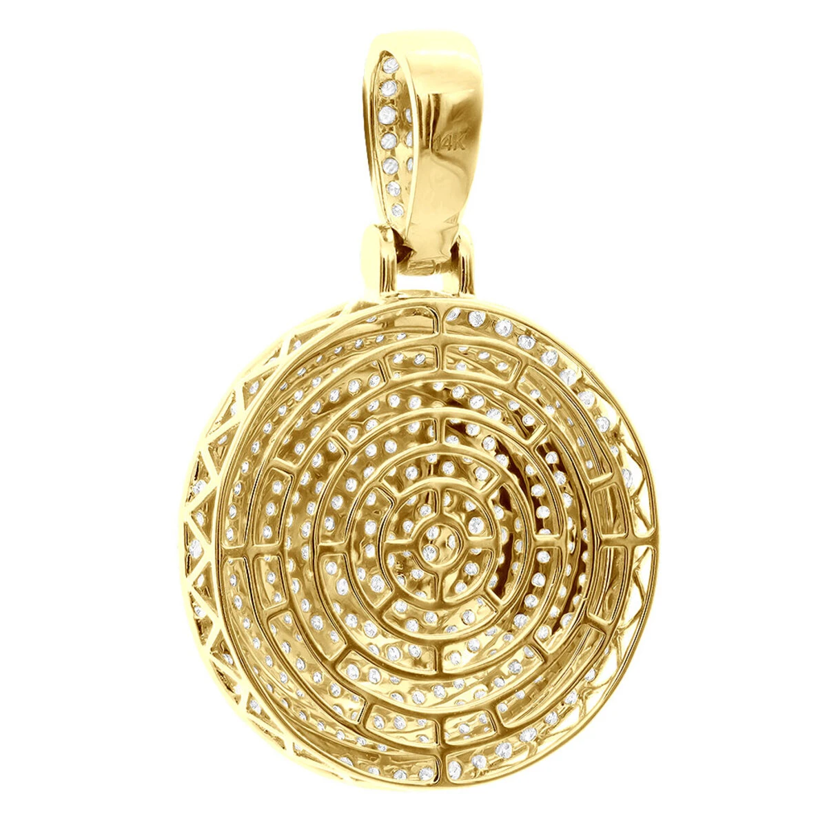 4 Carat Diamond Pendant For Men 14K Yellow Gold Iced Out Round Medallion 7 4 Carat Diamond Pendant For Men 14K Yellow Gold Iced Out Round Medallion - Image 5