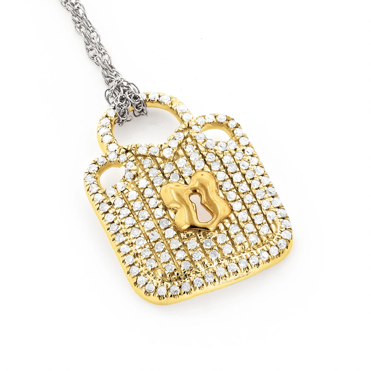 Real White & 10K White/Rose Gold Ladies Diamond Lock Pendant Necklace 0.3ct 4 Real White & 10K White/Rose Gold Ladies Diamond Lock Pendant Necklace 0.3ct - Image 2