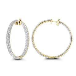 Large 5 Carat Diamond Hoop Earrings For Women 14K Yellow Gold Inside Out Style