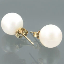 9-9.5mm 14K Yellow Gold White Fresh Water Pearl Earrings -Its Hot Jewelry Shop 9 95mm 14k gold white fresh water pearl earrings p 5907back