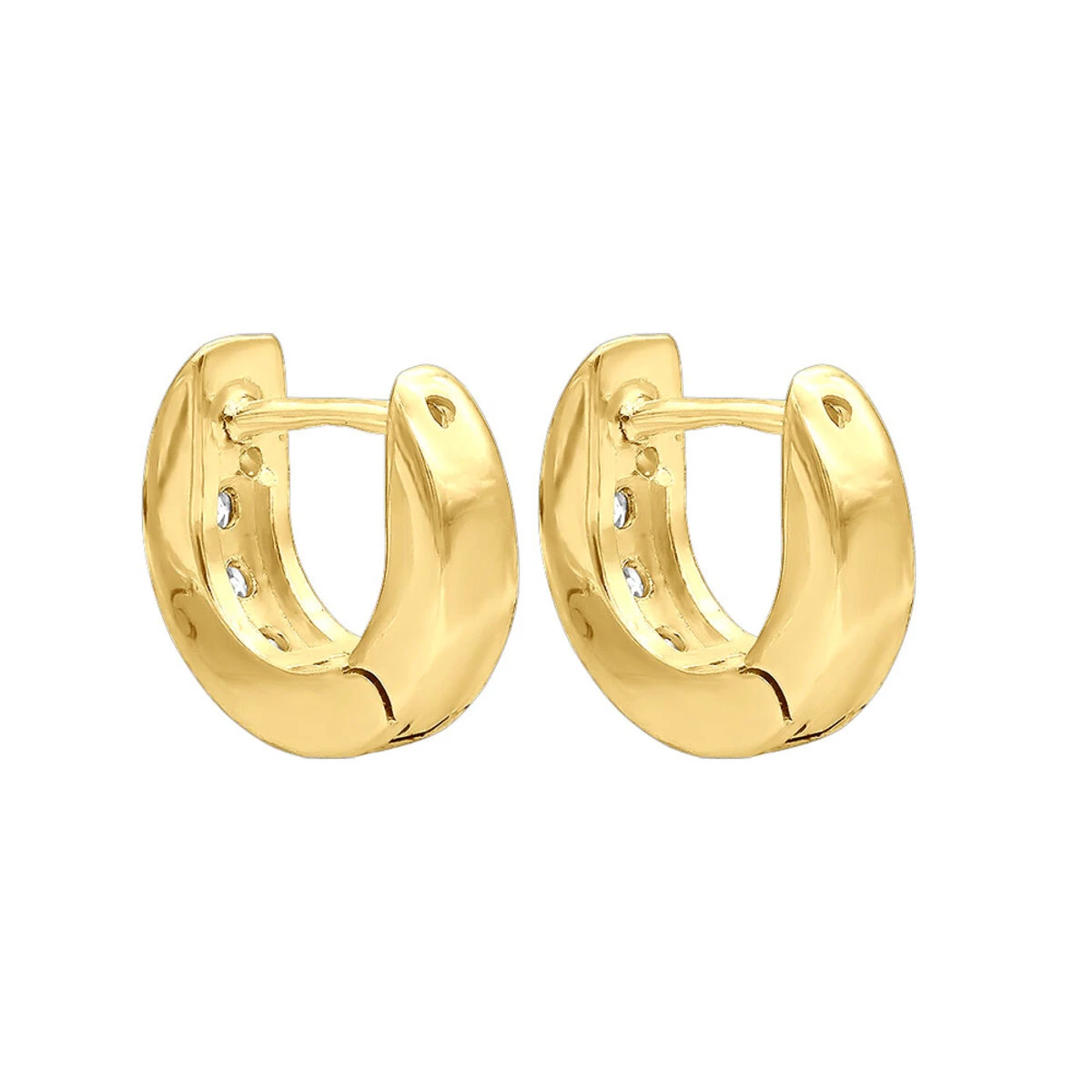 9mm Huggies 14K Yellow Gold Small Diamond Hoop Earrings For Children 0.15ct 7 9mm Huggies 14K Yellow Gold Small Diamond Hoop Earrings For Children 0.15ct - Image 5