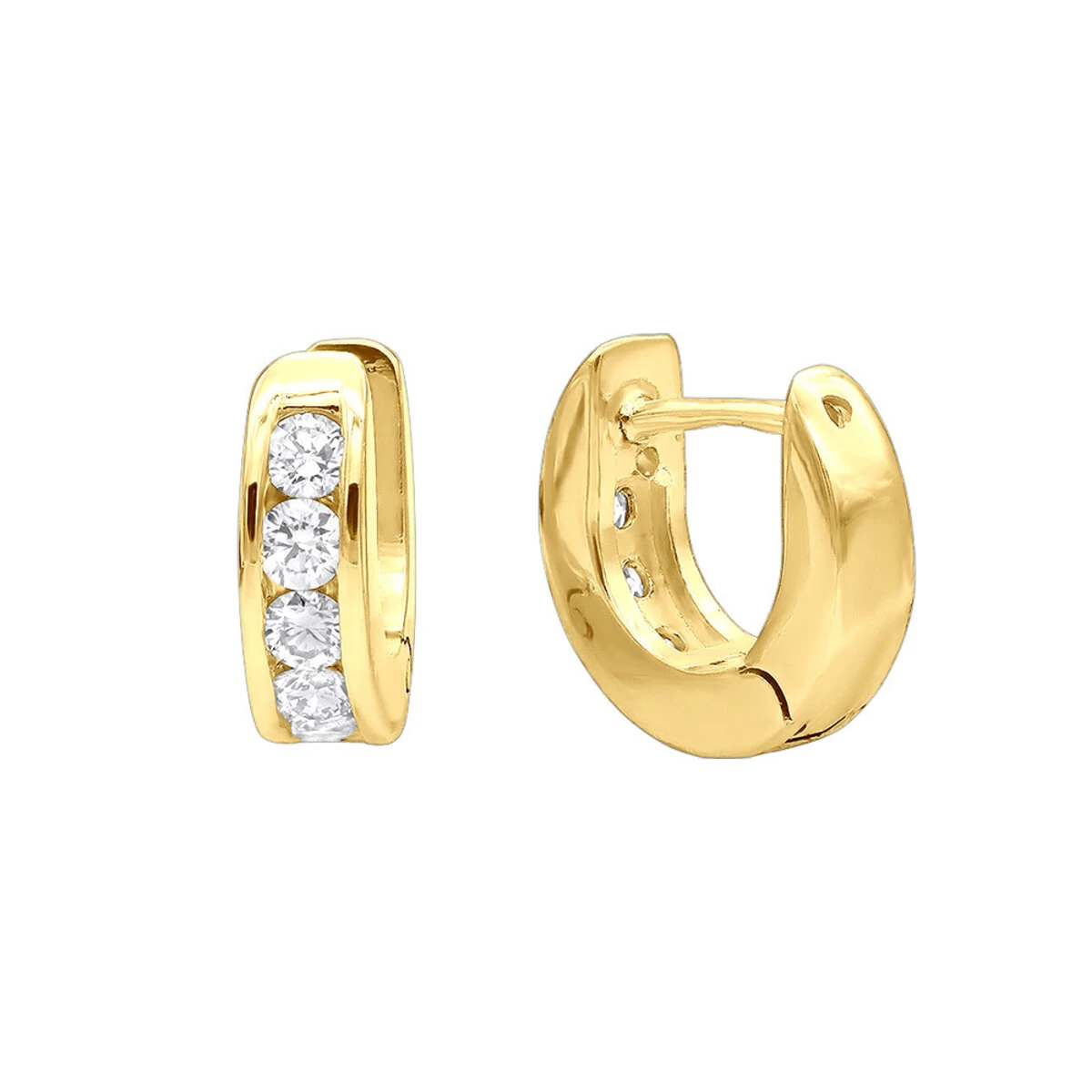 9mm Huggies 14K Yellow Gold Small Diamond Hoop Earrings For Children 0.15ct 3 9mm Huggies 14K Yellow Gold Small Diamond Hoop Earrings For Children 0.15ct