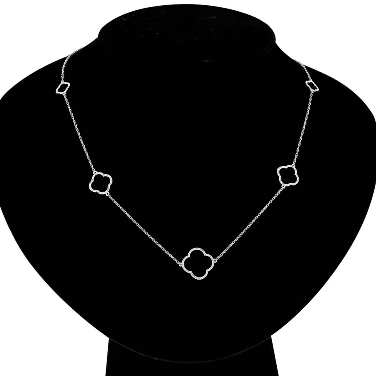 14K White Gold Ladies Diamond Alhambra Necklace 1/3ct 7 14K White Gold Ladies Diamond Alhambra Necklace 1/3ct - Image 5