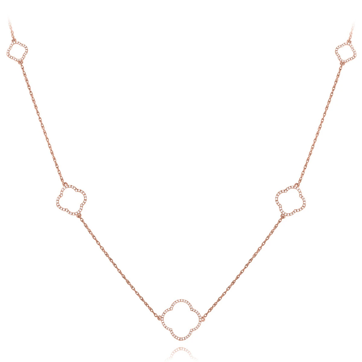 14K White Gold Ladies Diamond Alhambra Necklace 1/3ct 5 14K White Gold Ladies Diamond Alhambra Necklace 1/3ct - Image 3