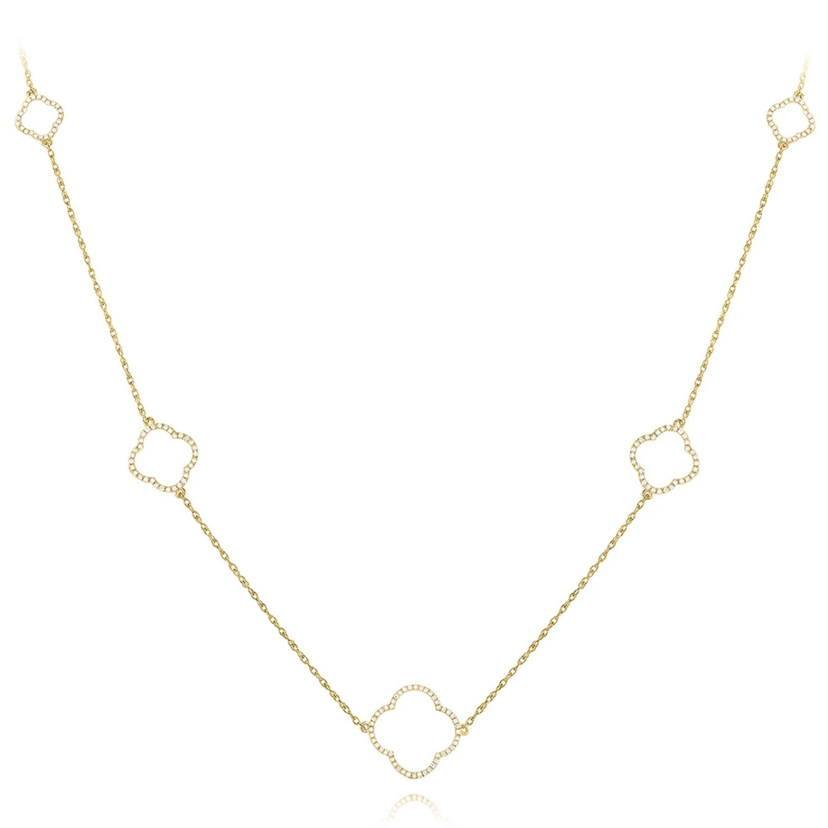 14K White Gold Ladies Diamond Alhambra Necklace 1/3ct 4 14K White Gold Ladies Diamond Alhambra Necklace 1/3ct - Image 2